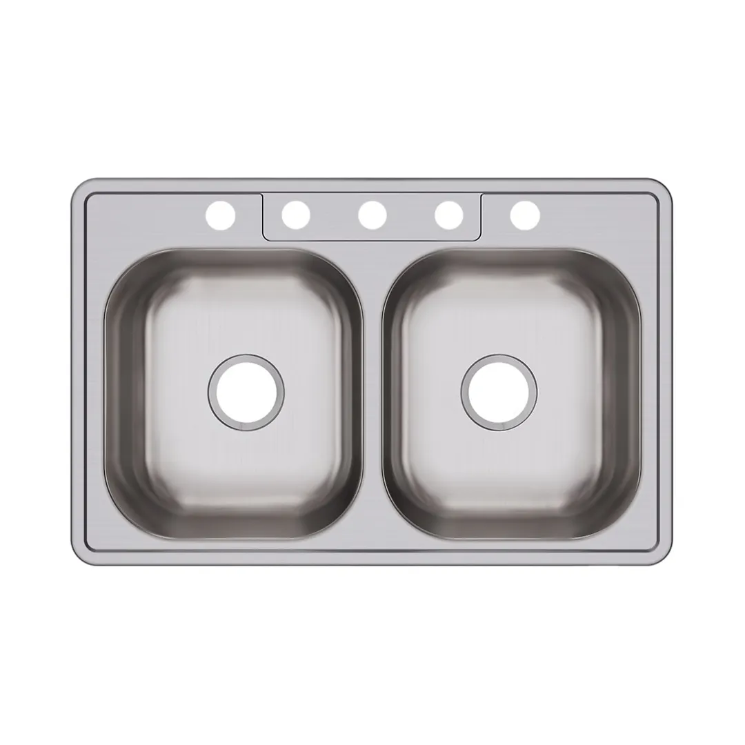 Elkay D233215 Double Bowl Drop-In Stainless Steel Kitchen Sink, 33" X 21.25" / 22 Gauge  