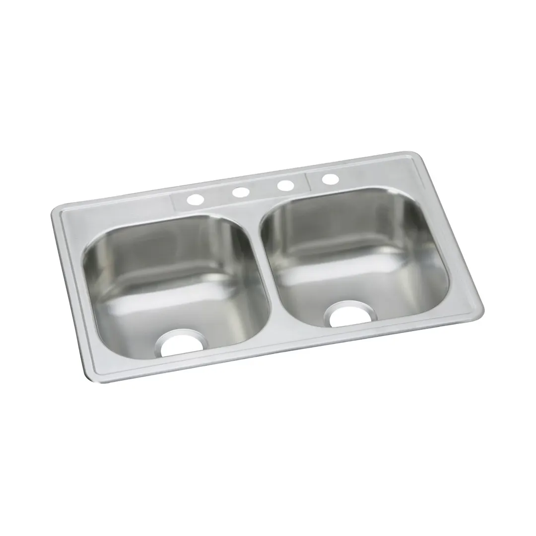 Elkay DSE233212 Double Bowl Drop-In Stainless Steel Kitchen Sink, 33" X 21.25" / 20 Gauge - 2 Holes