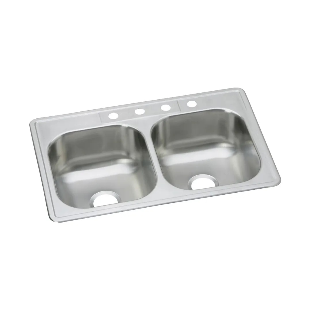 Elkay DSE233215 Double Bowl Drop-In Stainless Steel Kitchen Sink, 33" X 21.25" / 20 Gauge - 5 Holes