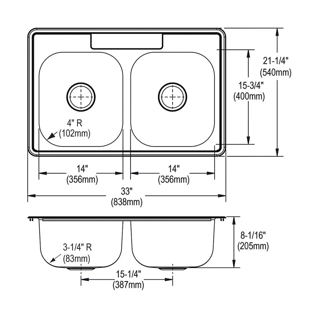 Elkay DSE233215 Double Bowl Drop-In Stainless Steel Kitchen Sink, 33" X 21.25" / 20 Gauge - 5 Holes