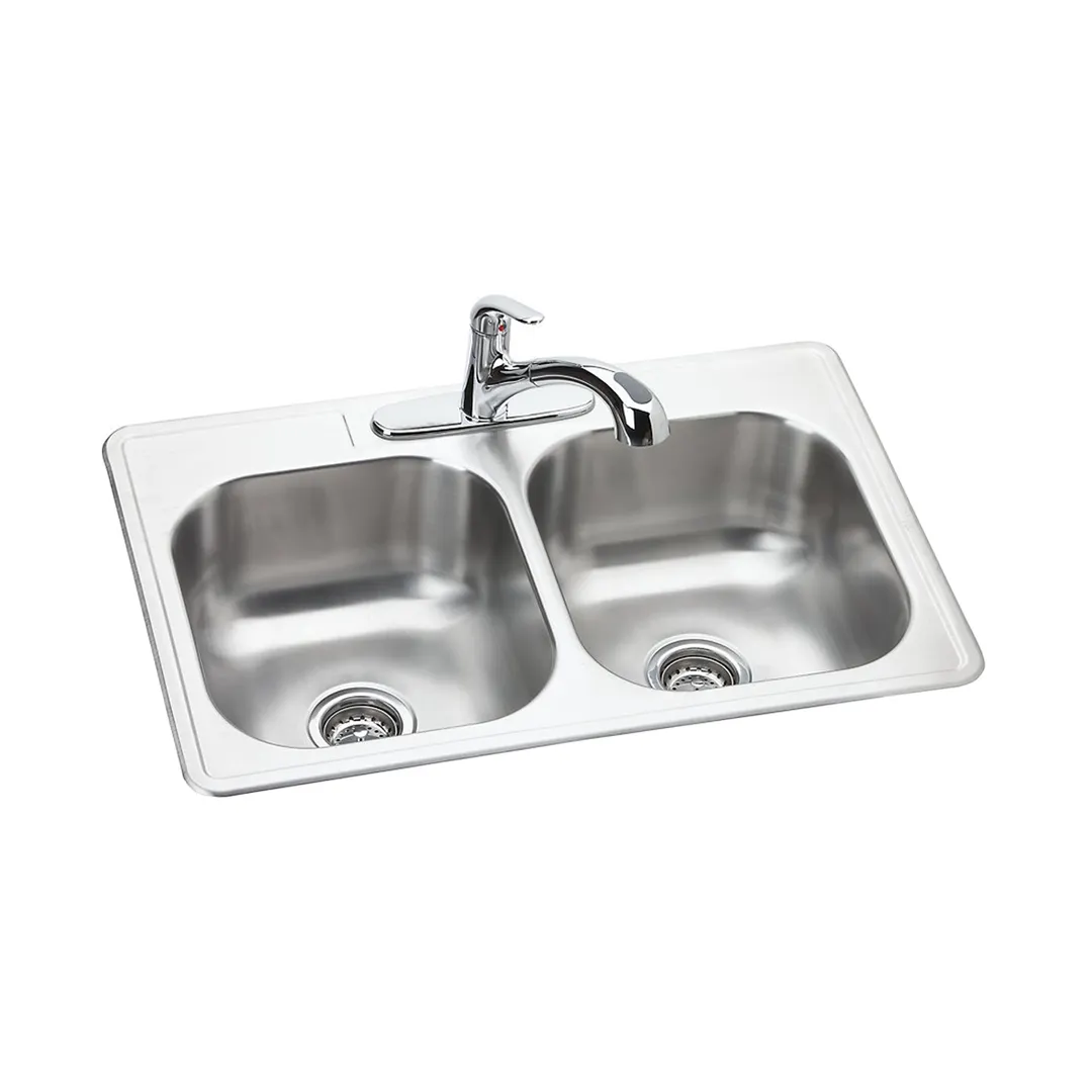 Elkay DSE233223DFBG Double Bowl Drop-In Kitchen Sink Kit, 33" X 22"  / Stainless Steel - 20 Gauge
