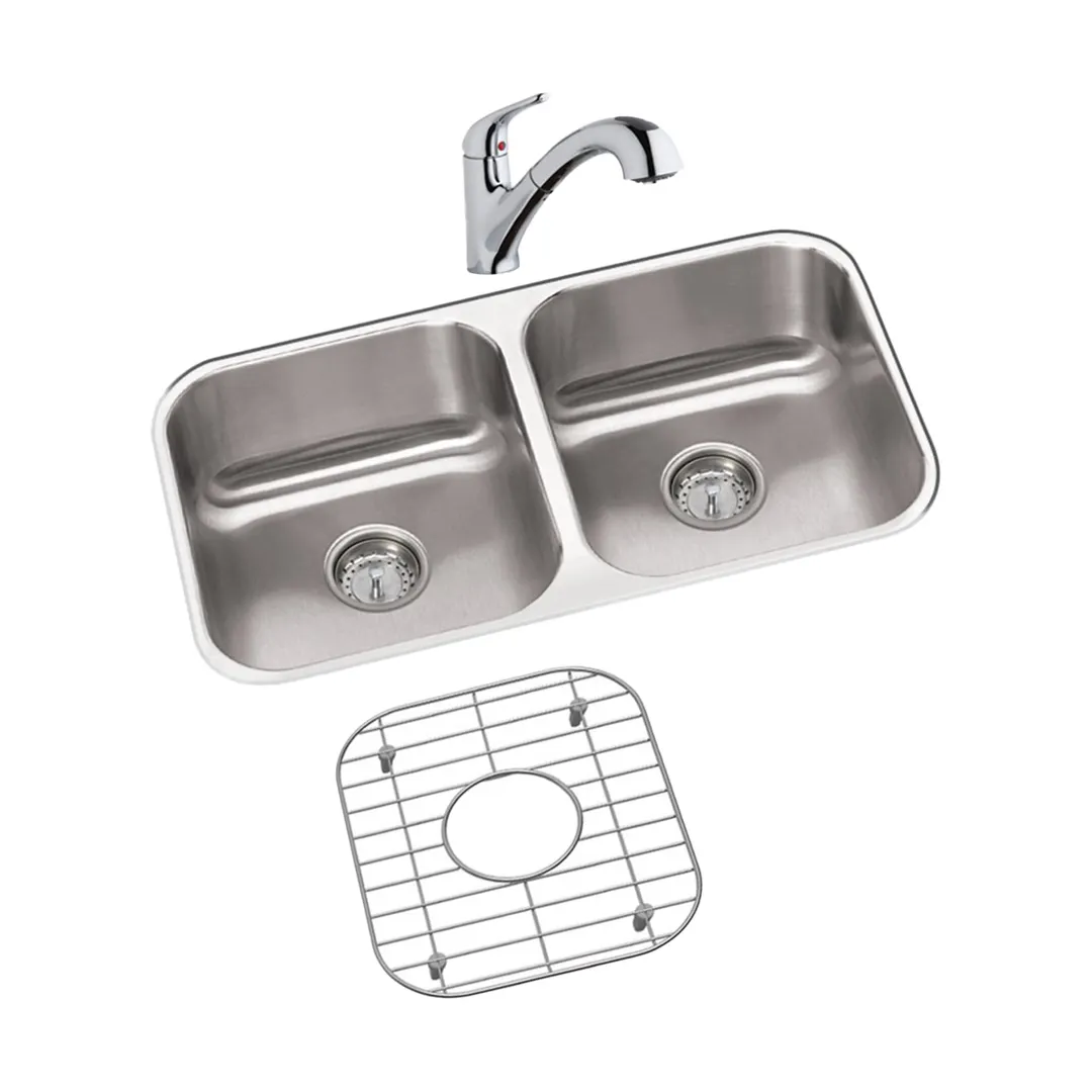 Elkay DXUH3118DFBG Double Bowl Undermount Kitchen Sink Kit, 32" X 18" / Stainless Steel - 18 Gauge