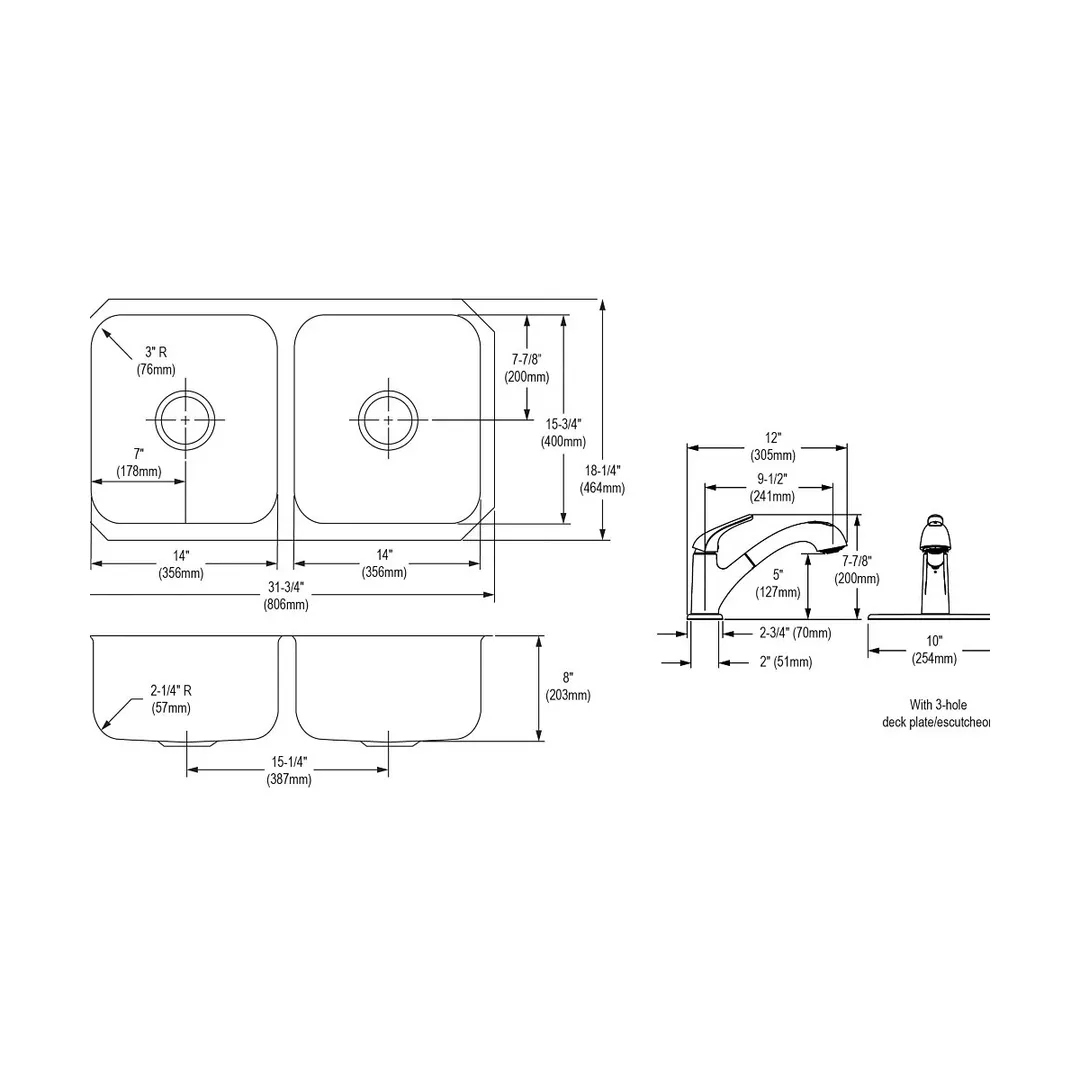 Elkay DXUH3118DFBG Double Bowl Undermount Kitchen Sink Kit, 32" X 18" / Stainless Steel - 18 Gauge