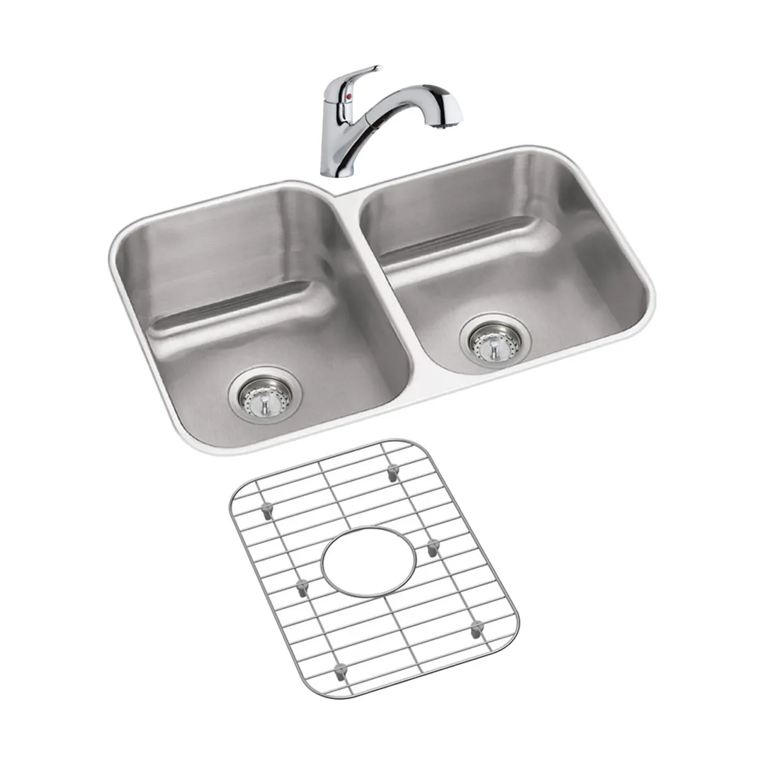 Elkay DXUH312010RDFBG Double Bowl Undermount Kitchen Sink Kit, 31.75" X 20.5" / Stainless Steel - 18 Gauge