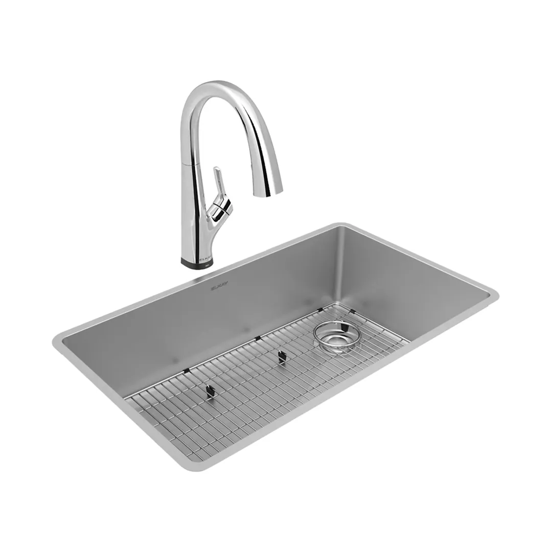 Elkay ECTRU30179RTFLC Single Bowl Undermount Sink Kit with Filtered Faucet, 32" x 19" / 18 Gauge