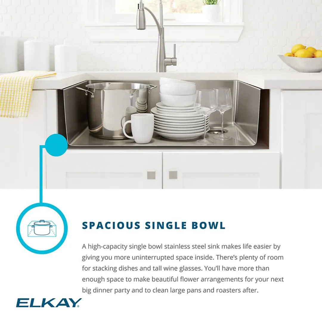 Elkay ECTRU30179RTFLC Single Bowl Undermount Sink Kit with Filtered Faucet, 32" x 19" / 18 Gauge