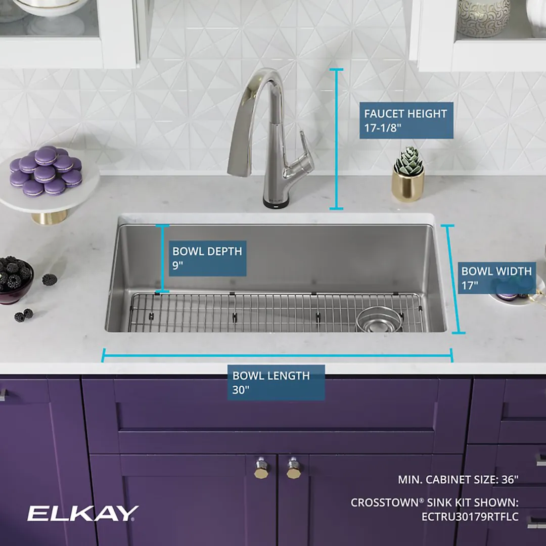 Elkay ECTRU30179RTFLC Single Bowl Undermount Sink Kit with Filtered Faucet, 32" x 19" / 18 Gauge