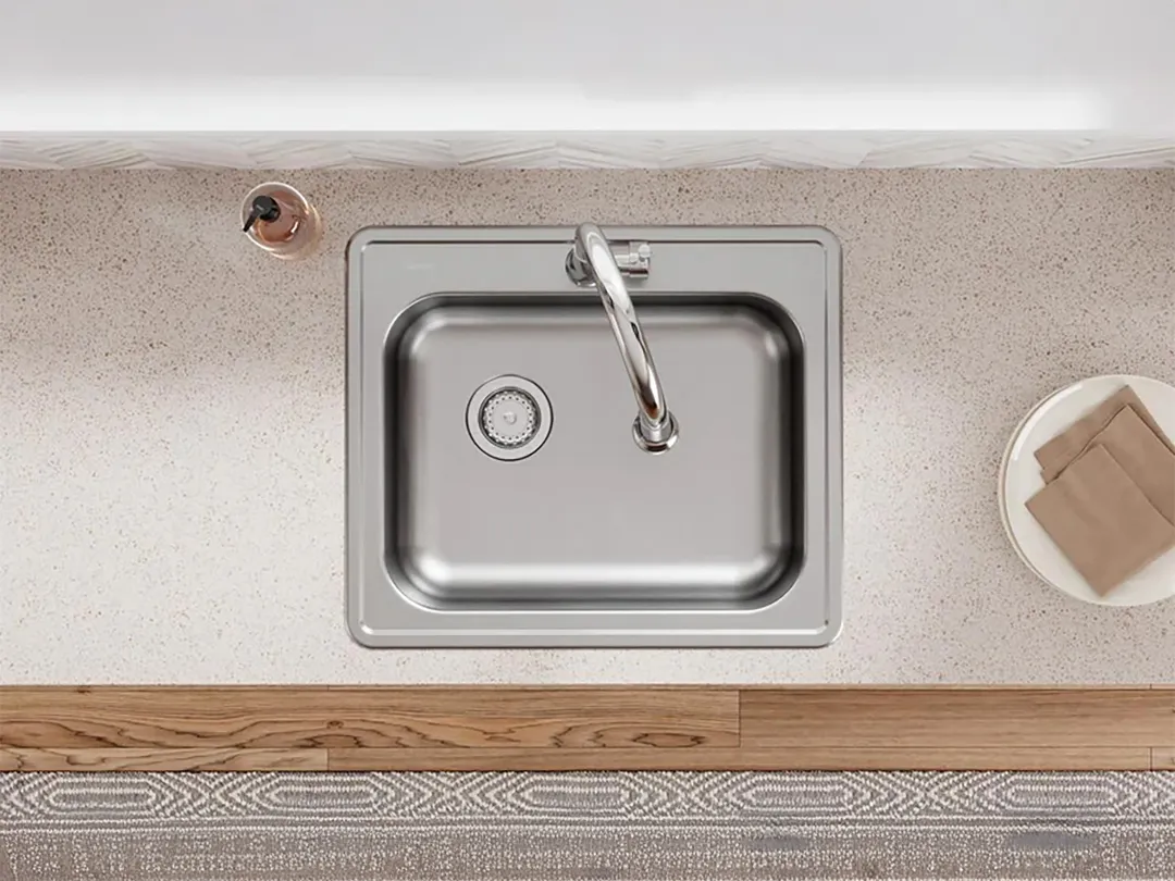 Elkay GE12521LMR2 Single Bowl Drop-In Stainless Steel Kitchen Sink, 25" X 21.25" / Center Drain