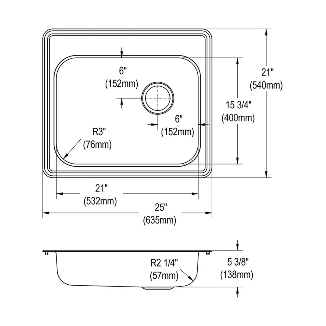 Elkay GE12521R2 Single Bowl Drop-In Stainless Steel Kitchen Sink, 25" X 21.25" / Right Drain - 2 Holes