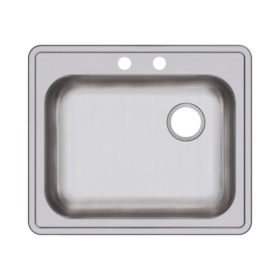 Elkay GE12521R2 Single Bowl Drop-In Stainless Steel Kitchen Sink, 25" X 21.25" / Right Drain - 2 Holes
