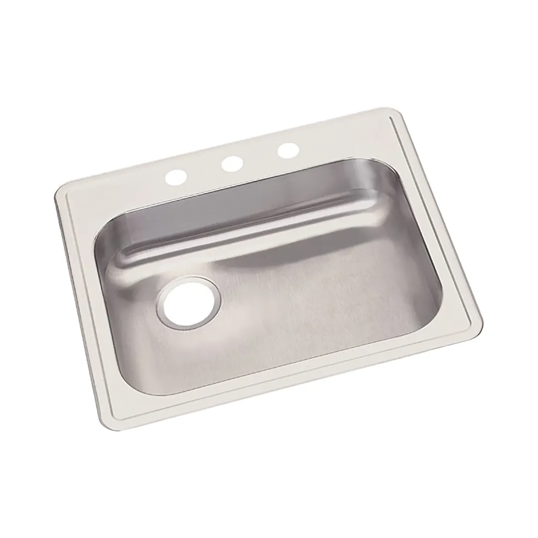 Elkay GE12522L3 Single Bowl Drop-In Stainless Steel Kitchen Sink, 25" X 22" / Left Drain - 3 Holes