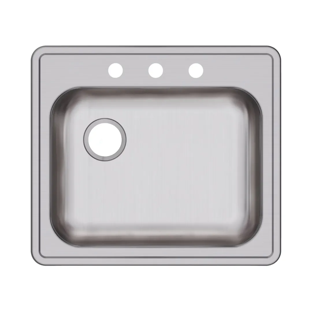 Elkay GE12522L3 Single Bowl Drop-In Stainless Steel Kitchen Sink, 25" X 22" / Left Drain - 3 Holes