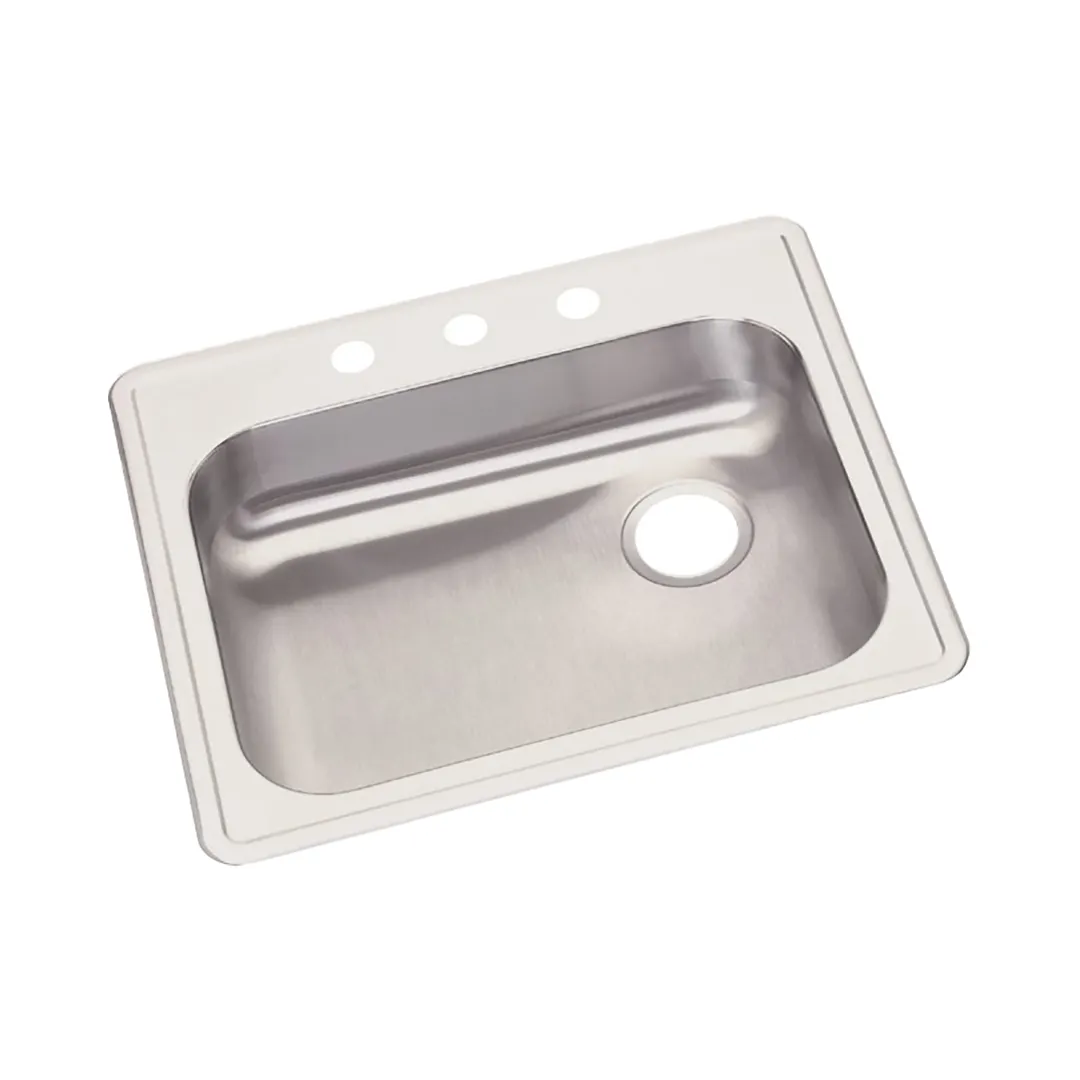Elkay GE12522R1 Single Bowl Drop-In Stainless Steel Kitchen Sink, 25" X 22" / 22 Gauge - Right Drain 