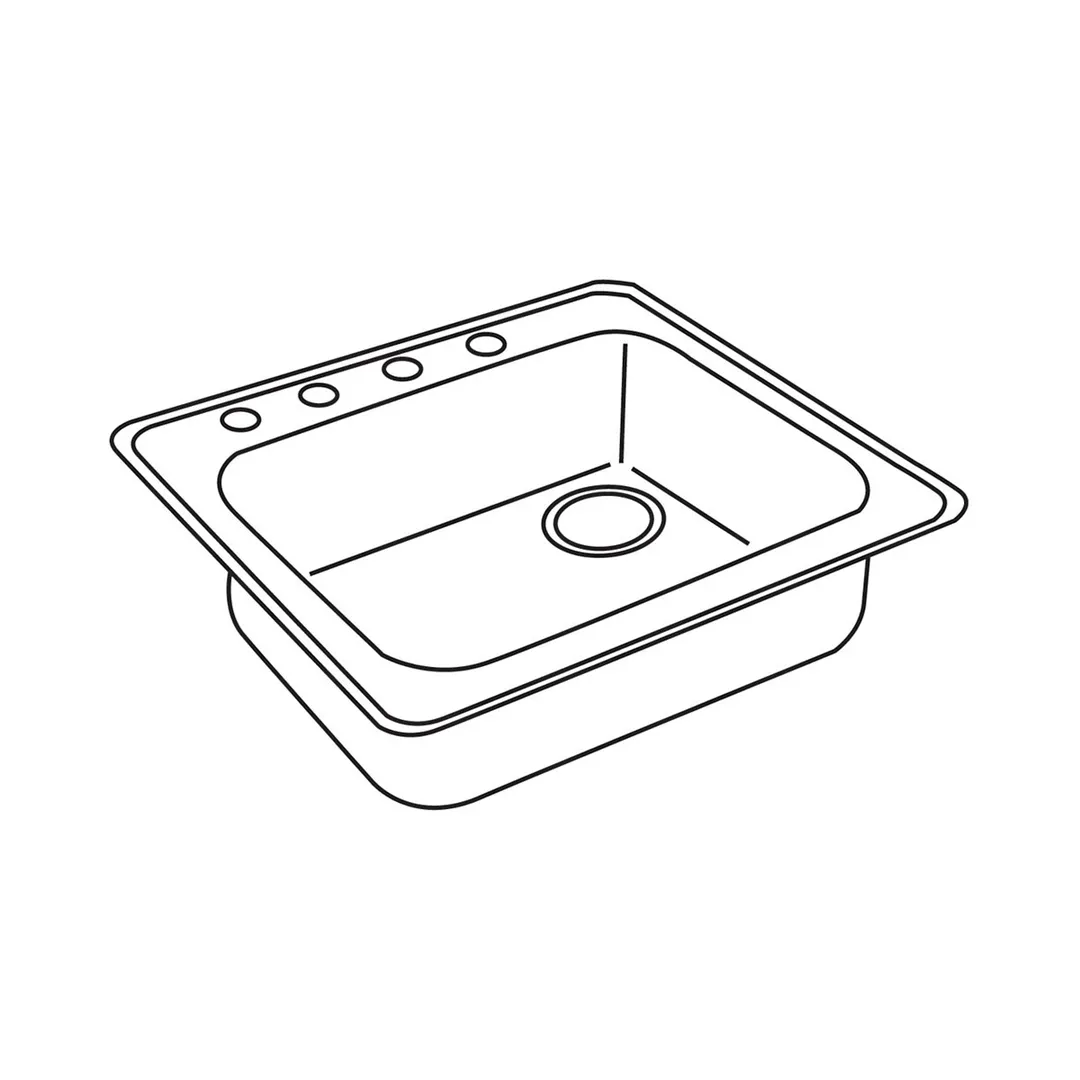 Elkay GE12522R4 Single Bowl Drop-In Stainless Steel Kitchen Sink, 25" X 22" / 4 Holes - Right Drain 