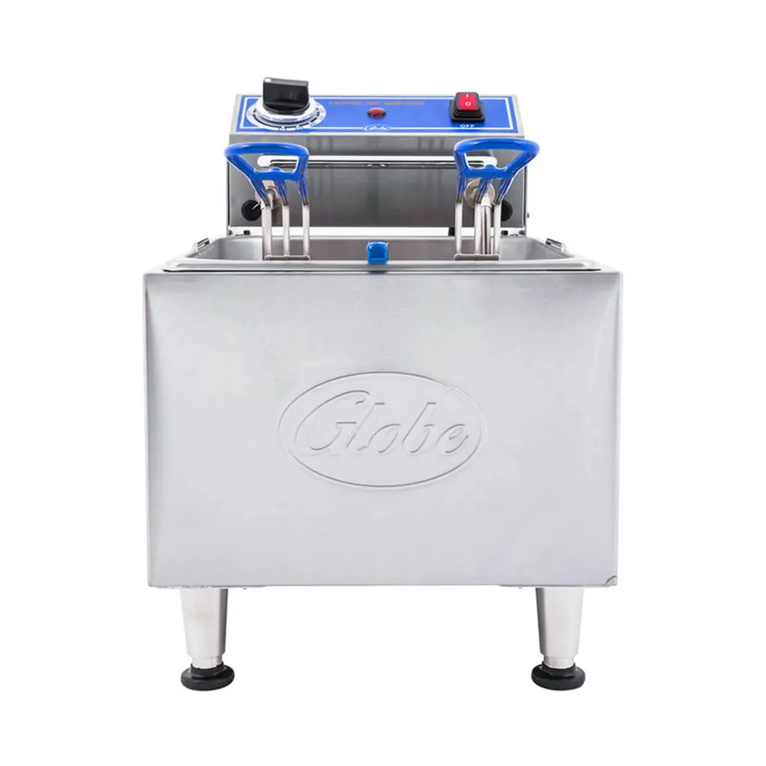 Globe PF10E Full Pot Countertop Electric Fryer with 10 lbs Capacity, 2 Baskets, 1.7 kW, 120v