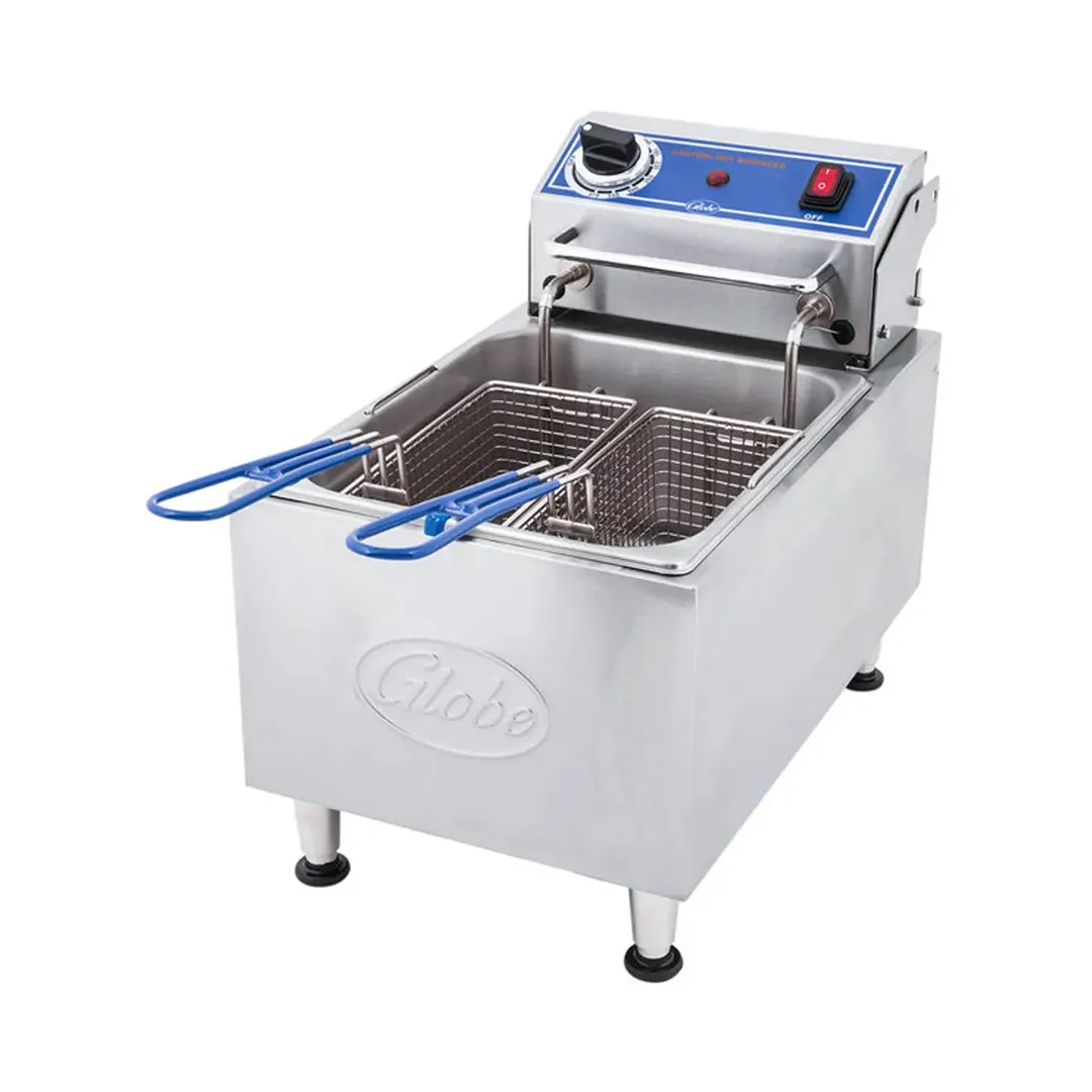 Globe PF10E Full Pot Countertop Electric Fryer with 10 lbs Capacity, 2 Baskets, 1.7 kW, 120v
