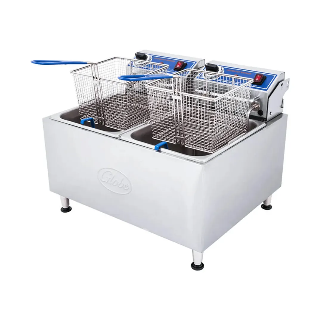 Globe PF32E Split Pot Countertop Electric Fryer w/ 2 Baskets, 32 Lb. Capacity, 208/240V