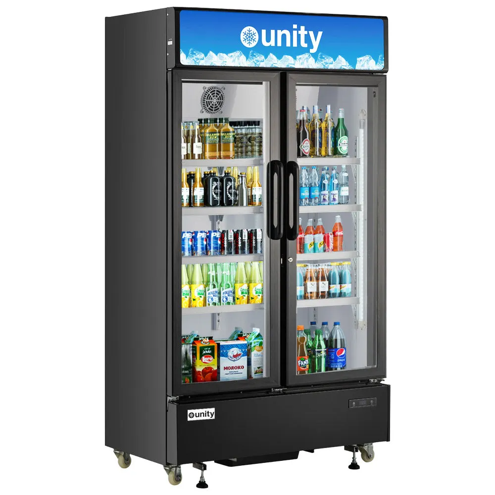 Unity U-48M Merchandiser Refrigerator - 47.24" W, 26 cu. ft., Black Exterior, Dual Glass Doors