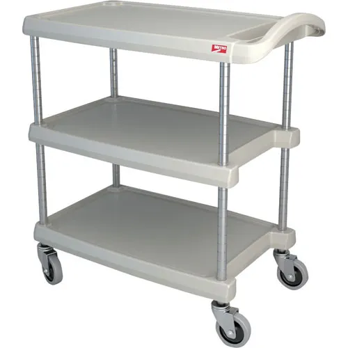 AllPoints 1267022 Metro Utility Cart, 3 Shelves, 31-1/2" x 18-5/8" x 35-1/2" H, Open Base, 400 lb, Grey Polymer, NSF