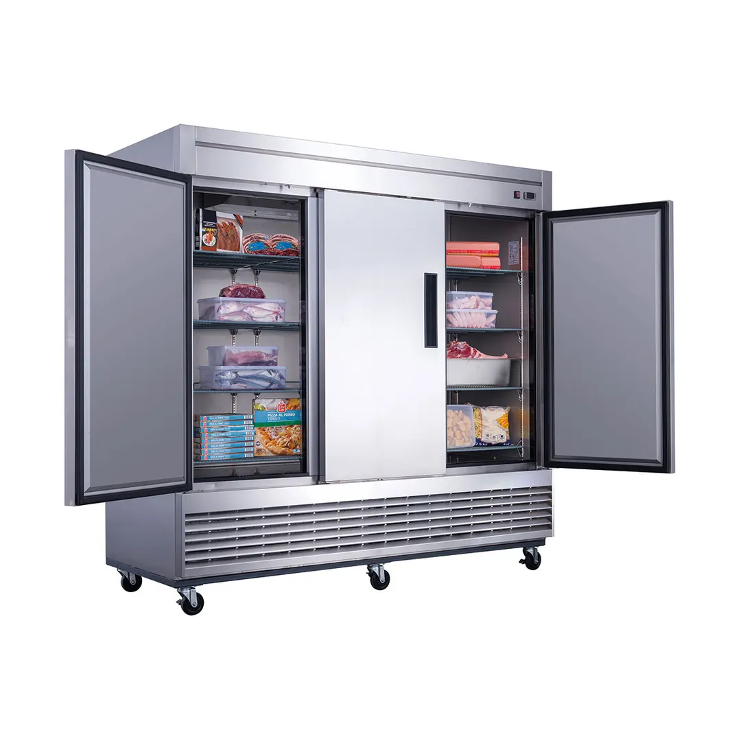 Dukers Appliance Co D83F 82" 3-Solid Door Reach-In Freezer, Bottom Mounted, 64.80 cu. ft.