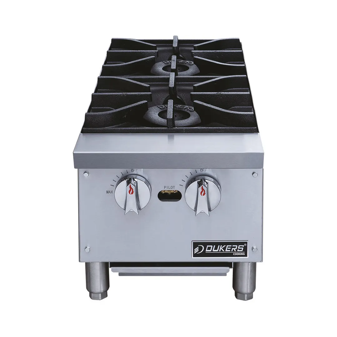 Dukers DCHPA12 12" Countertop Gas Hotplate with (2) Burners, Manual Controls, 56.000 BTU