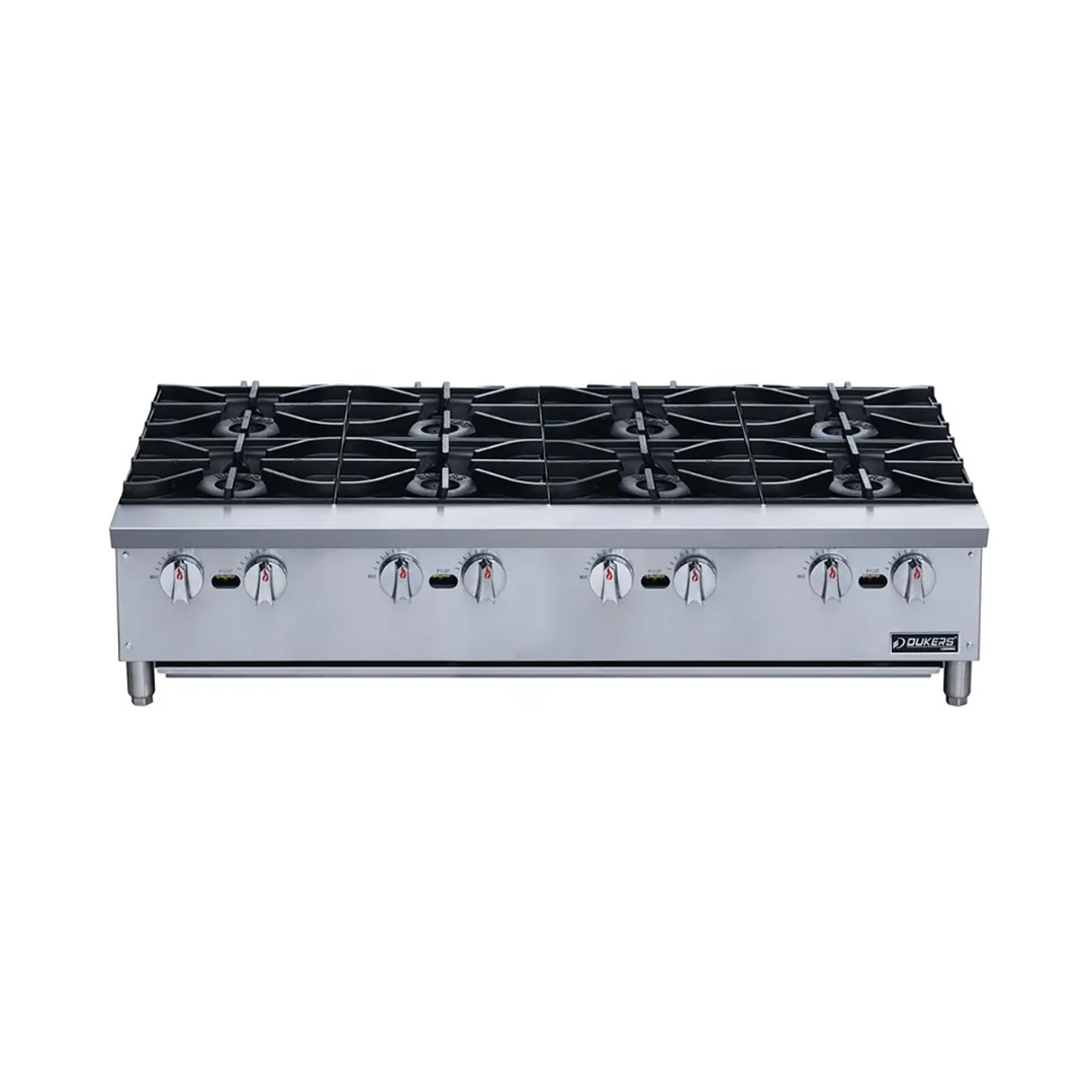 Dukers DCHPA48 48" Countertop Gas Hotplate with (8) Burners, Manual Controls, 224.000 BTU