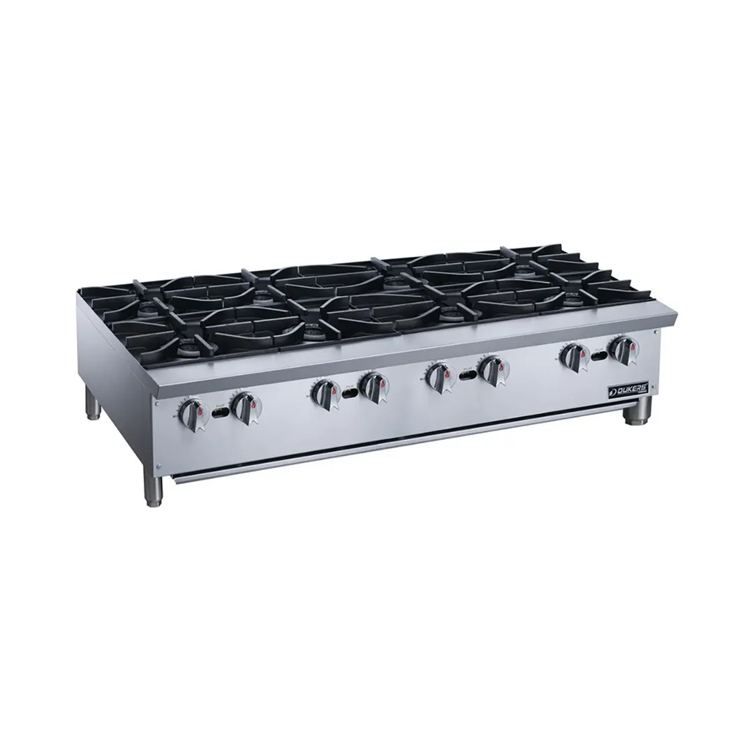 Dukers DCHPA48 48" Countertop Gas Hotplate with (8) Burners, Manual Controls, 224.000 BTU