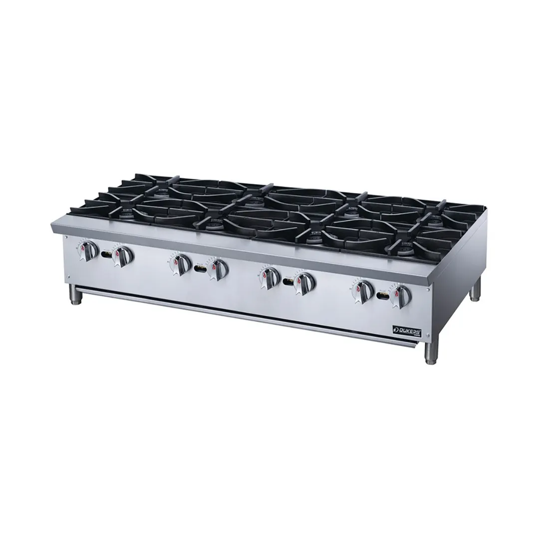 Dukers DCHPA48 48" Countertop Gas Hotplate with (8) Burners, Manual Controls, 224.000 BTU