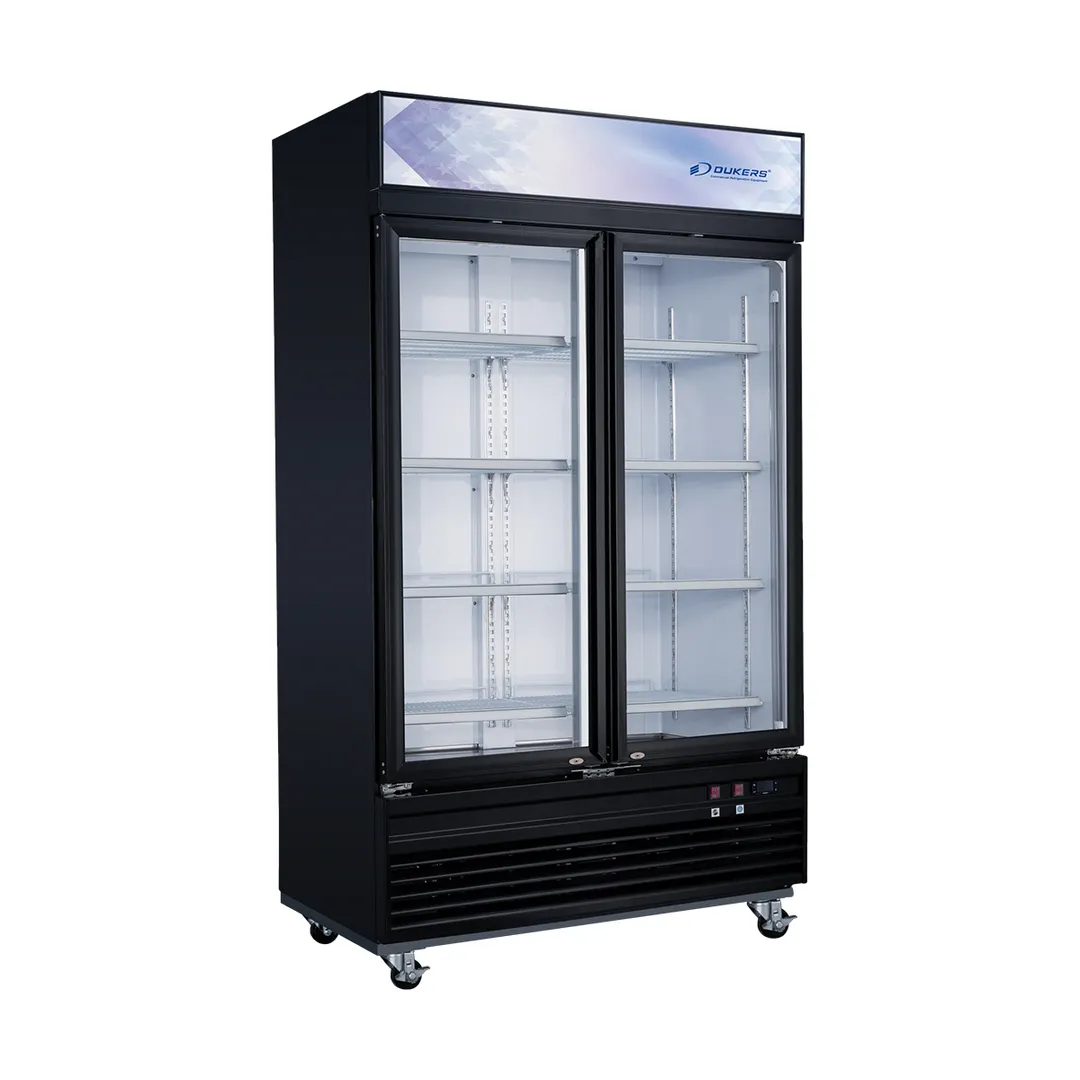 Dukers Appliance Co DSM-41F 47" Two Glass Door Freezer Merchandiser in Black, 25.76 cu. ft.