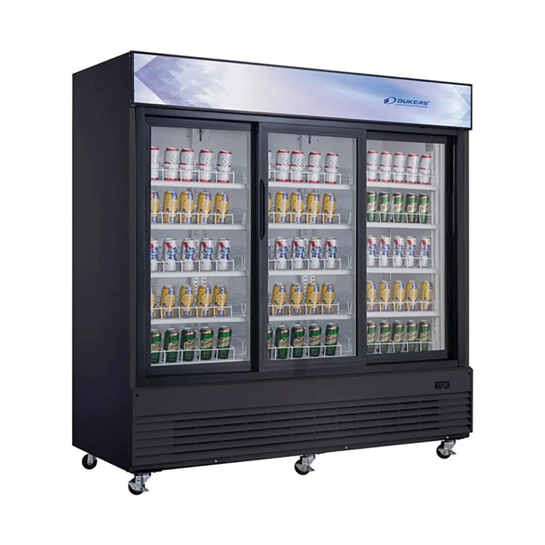 Dukers Appliance Co DSM-68SR 78" Three Glass Door Merchandiser Refrigerator in Black, 69 cu. ft.