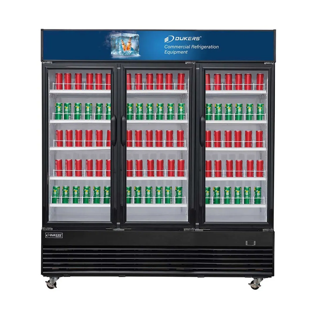 Dukers Appliance Co DSM-69R 78" Three Glass Door Merchandiser Refrigerator in Black, 69.5 cu. ft.