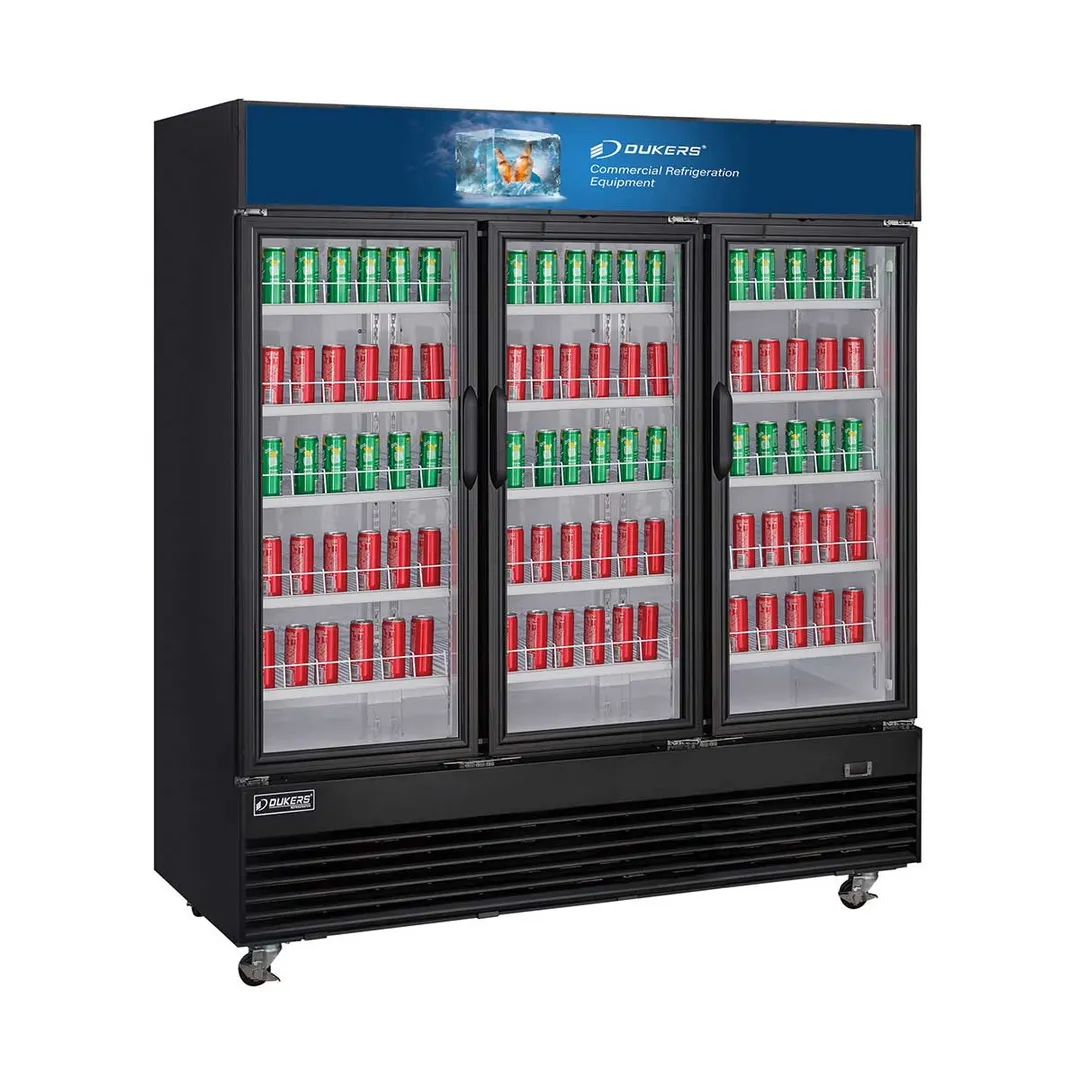 Dukers Appliance Co DSM-69R 78" Three Glass Door Merchandiser Refrigerator in Black, 69.5 cu. ft.