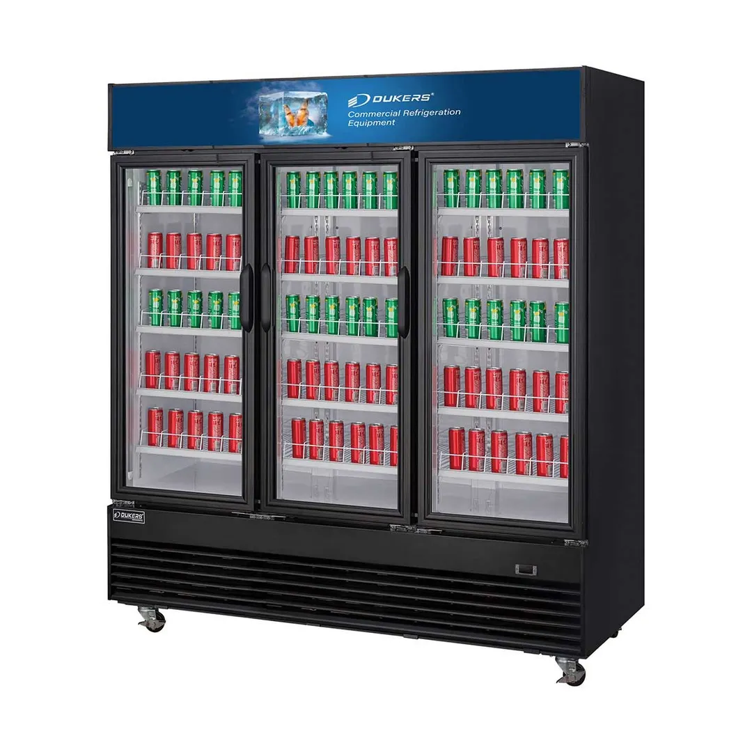 Dukers Appliance Co DSM-69R 78" Three Glass Door Merchandiser Refrigerator in Black, 69.5 cu. ft.