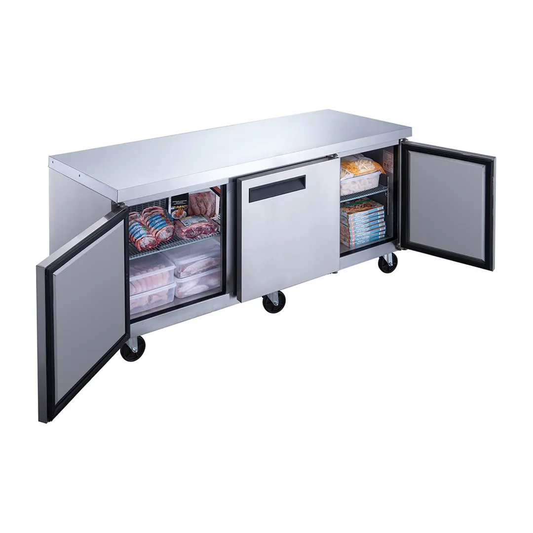 Dukers Appliance Co DUC72F 72" 3-Solid Door Undercounter Freezer, Stainless Steel, 19 cu. ft.