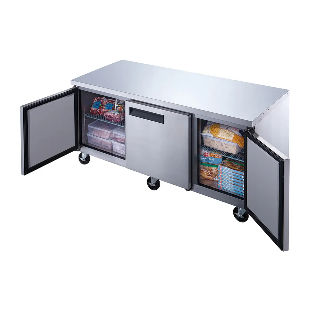 Dukers Appliance Co DUC72F 72" 3-Solid Door Undercounter Freezer, Stainless Steel, 19 cu. ft.