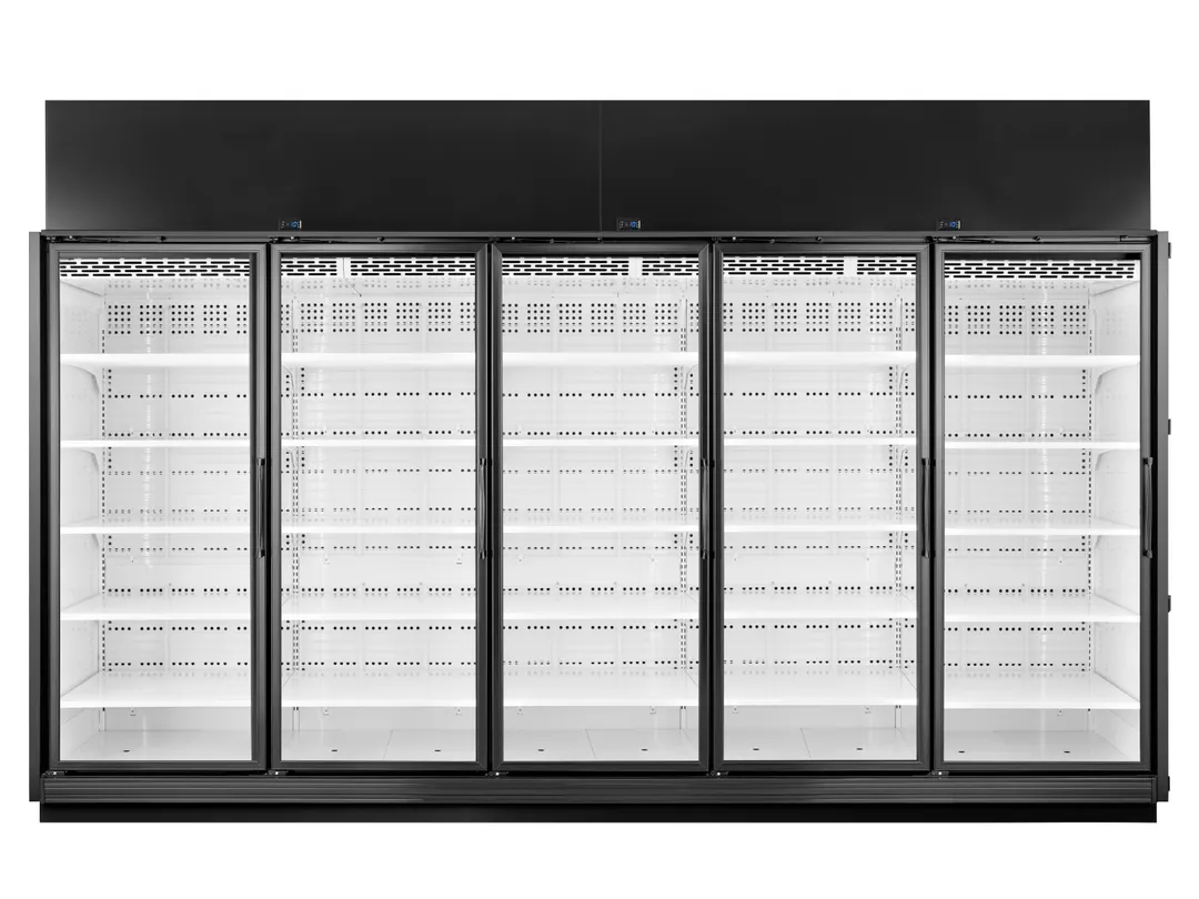 True TRM5L-YY-BLK-WHT-4 158" 5-Door Freezer Retail Merchandiser, Black Exterior, 192.6 cu. ft