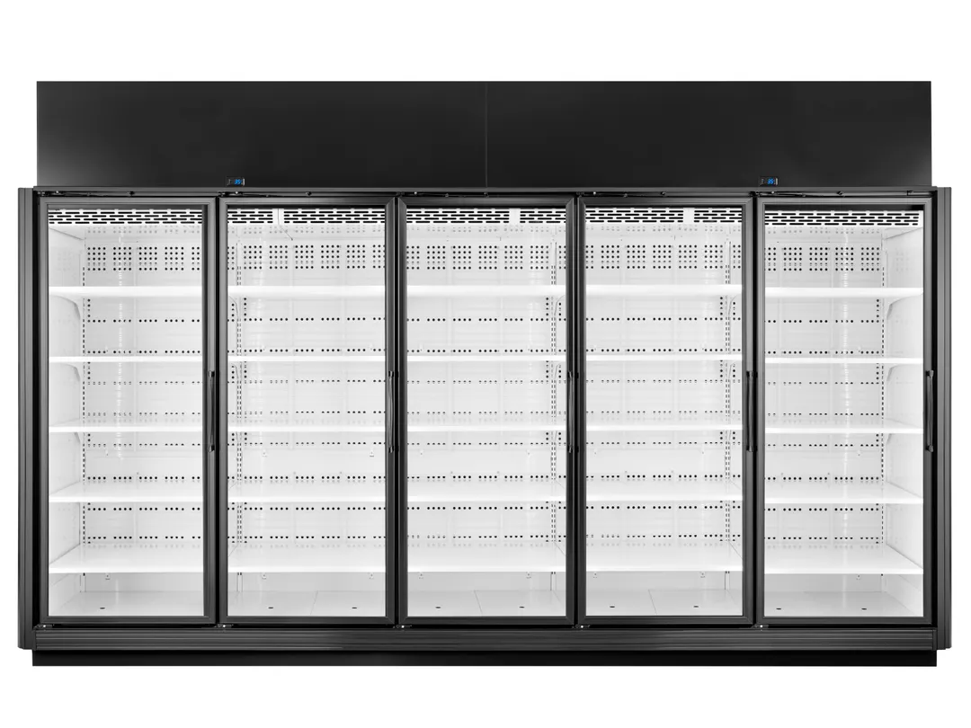 True TRM5M-NN-BLK-WHT-1BLKLLLLL-4 5-Section Black Glass Door Merchandiser, 86 cu ft, LED, R290