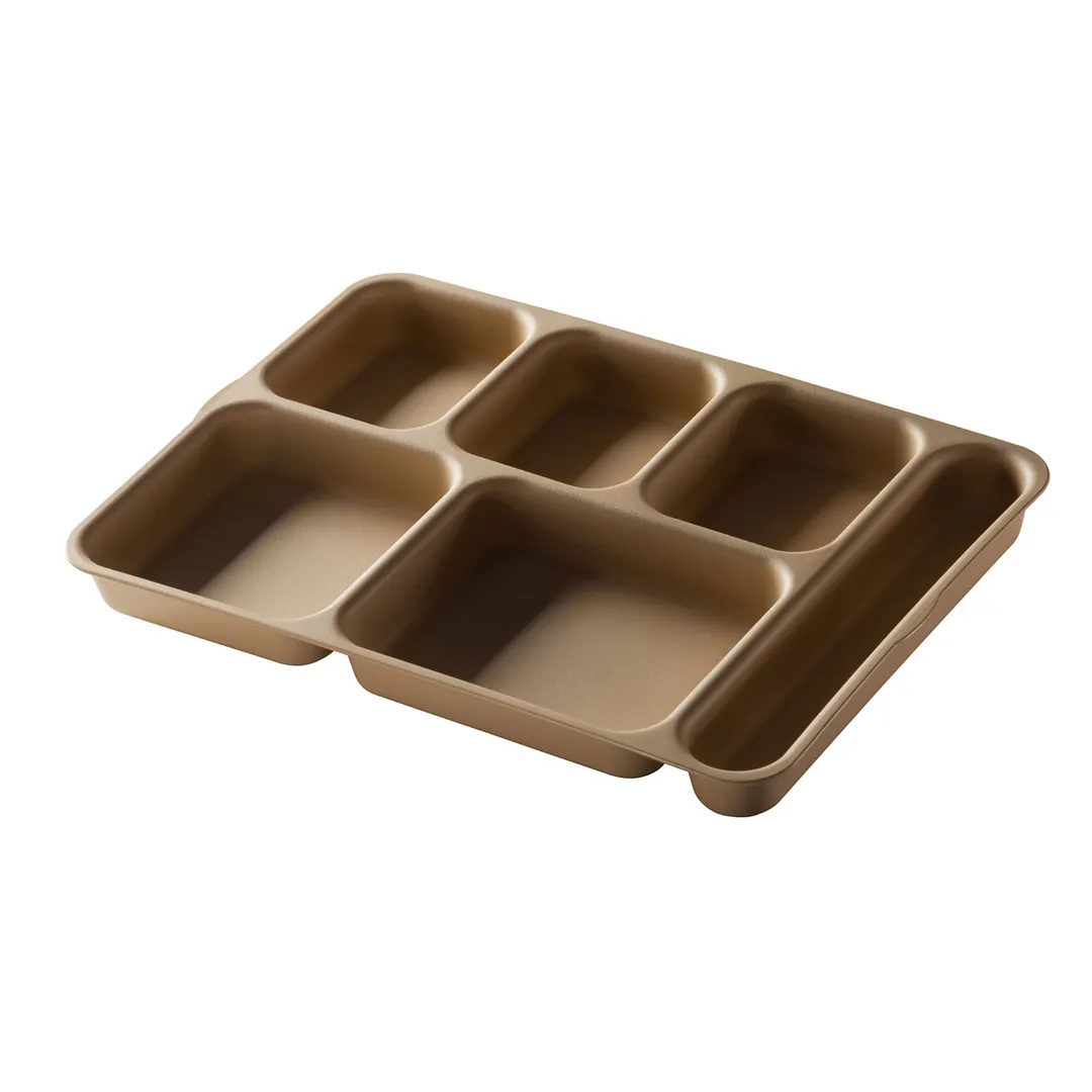 Cambro 10146DCP161 6‑Compartment Tray, 14" x 10" x 1‑7/16" Tan Co‑Polymer, Dishwasher Safe