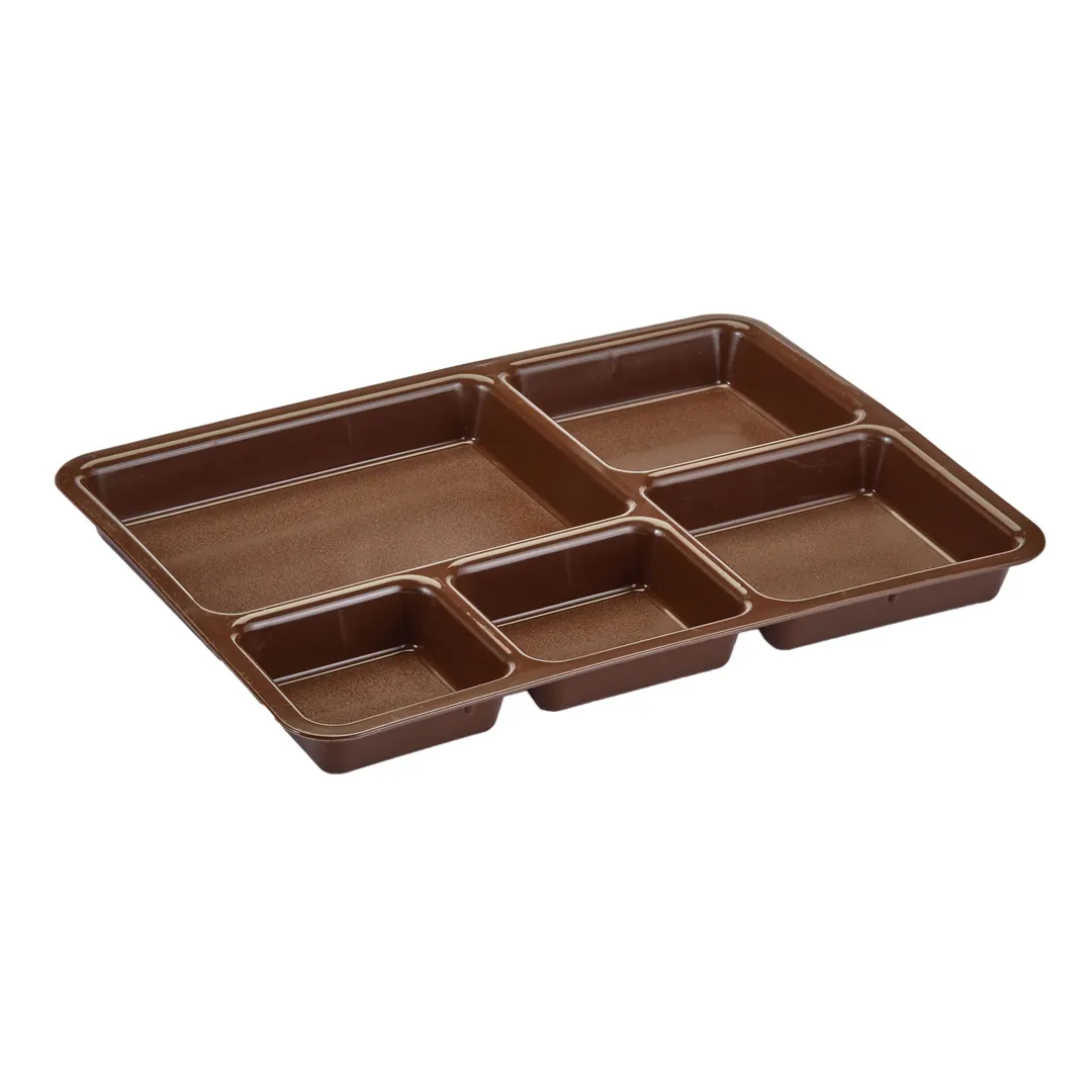 Cambro 1411CP167 5-Compartment Tray-On-Tray, 14.38" x 10.56" x 1.25" Brown Co-Poly, Dishwasher Safe