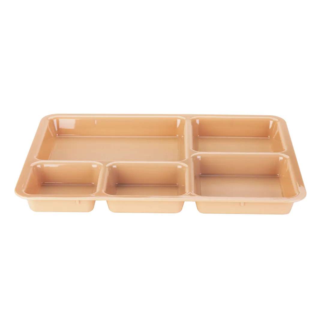 Cambro 1411CW133 5-Comp Tray-On-Tray, Beige Polycarbonate, 14.38" L x 10.56" W x 1.25" D, NSF