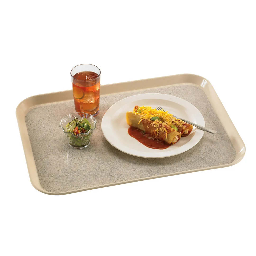 Cambro 1418VC380 Rectangular Tray 14" x 18" Ivory Sahara Fiberglass Non‑Skid Dishwasher‑Safe NSF USA