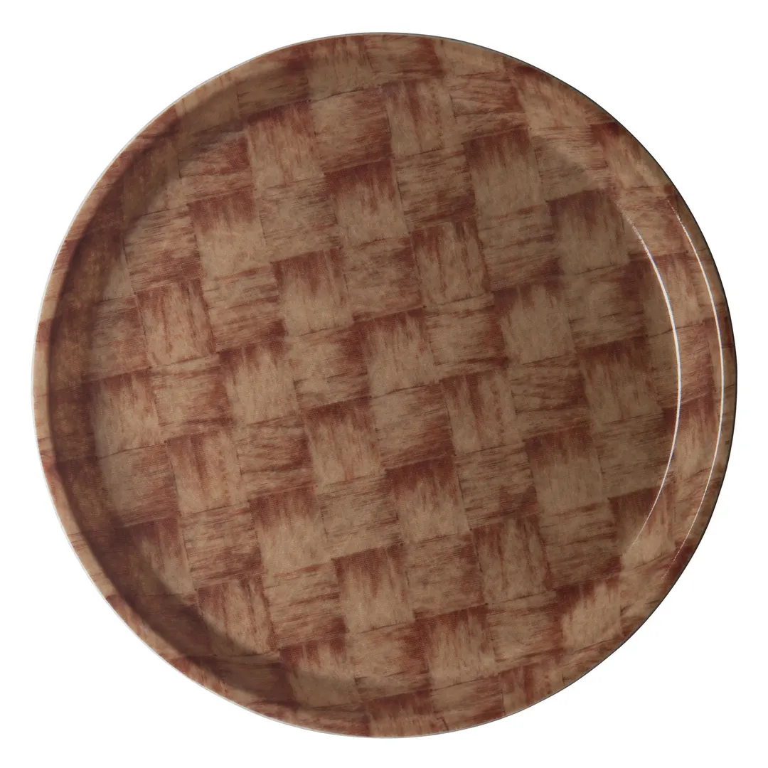Cambro 1550301 Round 16" Fiberglass Tray, Wood Design Dark Basketweave, NSF, Dishwasher Safe