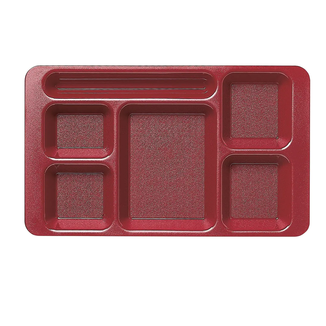 Cambro 1596CP416 - 6-Comp Tray, 9" x 15", Red Plastic, Dishwasher Safe