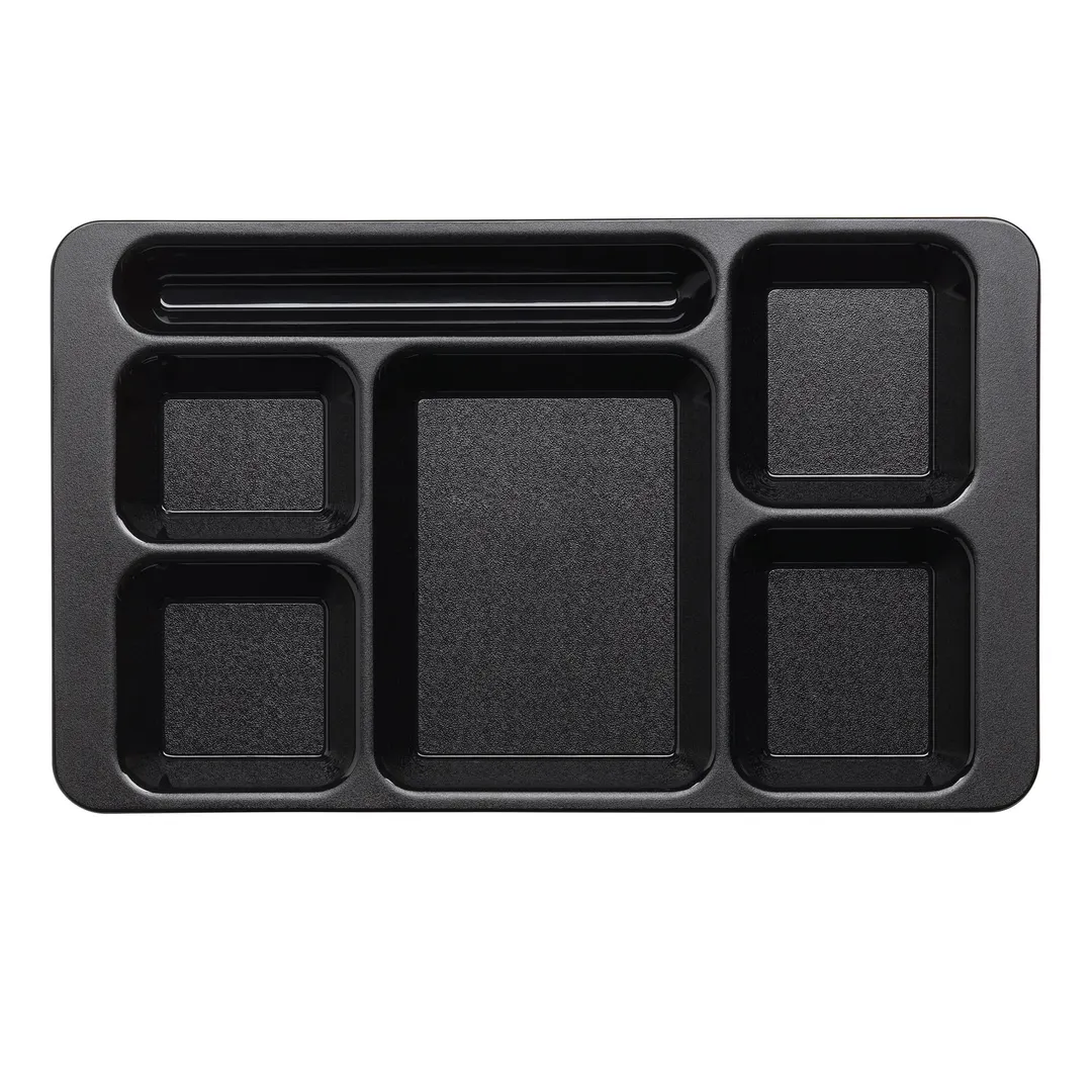 Cambro 1596CW110 6-Compartment Rectangular Tray 9" x 15" Black Polycarbonate EcoSafe Dishwasher Safe