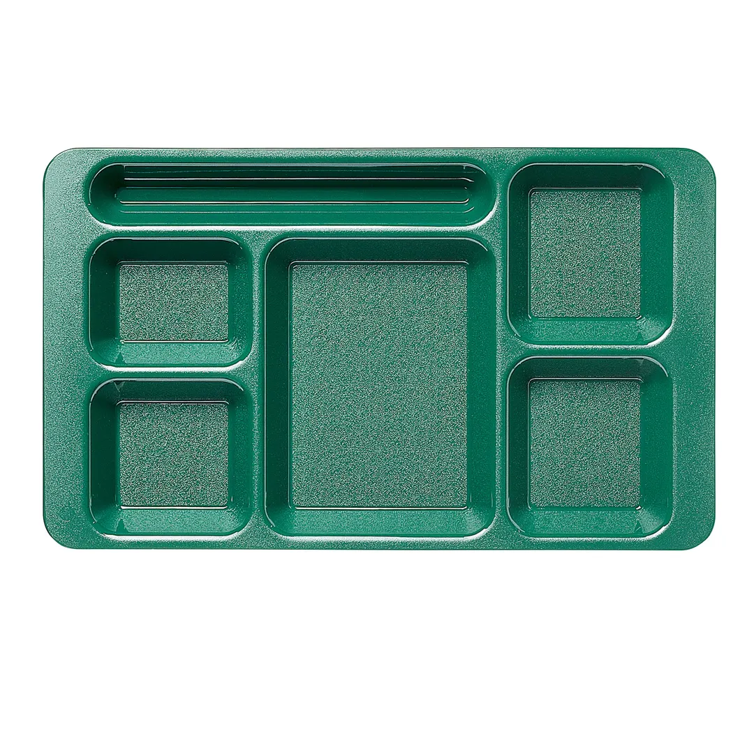 Cambro 1596CW119 - 6-Comp Rectangular Tray, 9" x 15", Sherwood Green Polycarbonate, Dishwasher Safe