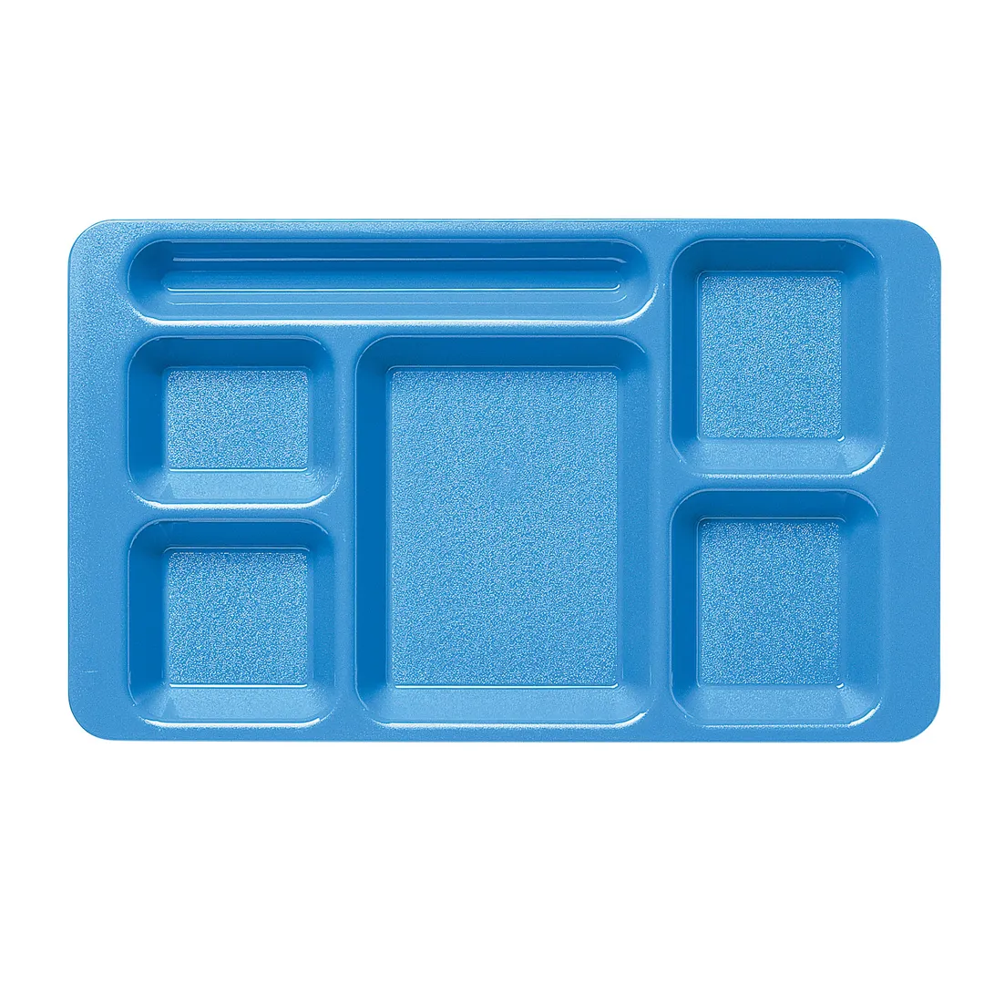 Cambro 1596CW168 6-Compartment Rectangular Tray, 9" x 15", Blue Polycarbonate, Dishwasher Safe