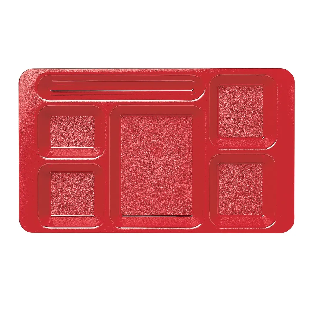Cambro 1596CW404 - 6-Compartment Red Tray, 9" x 15", Polycarbonate, Dishwasher Safe, NSF