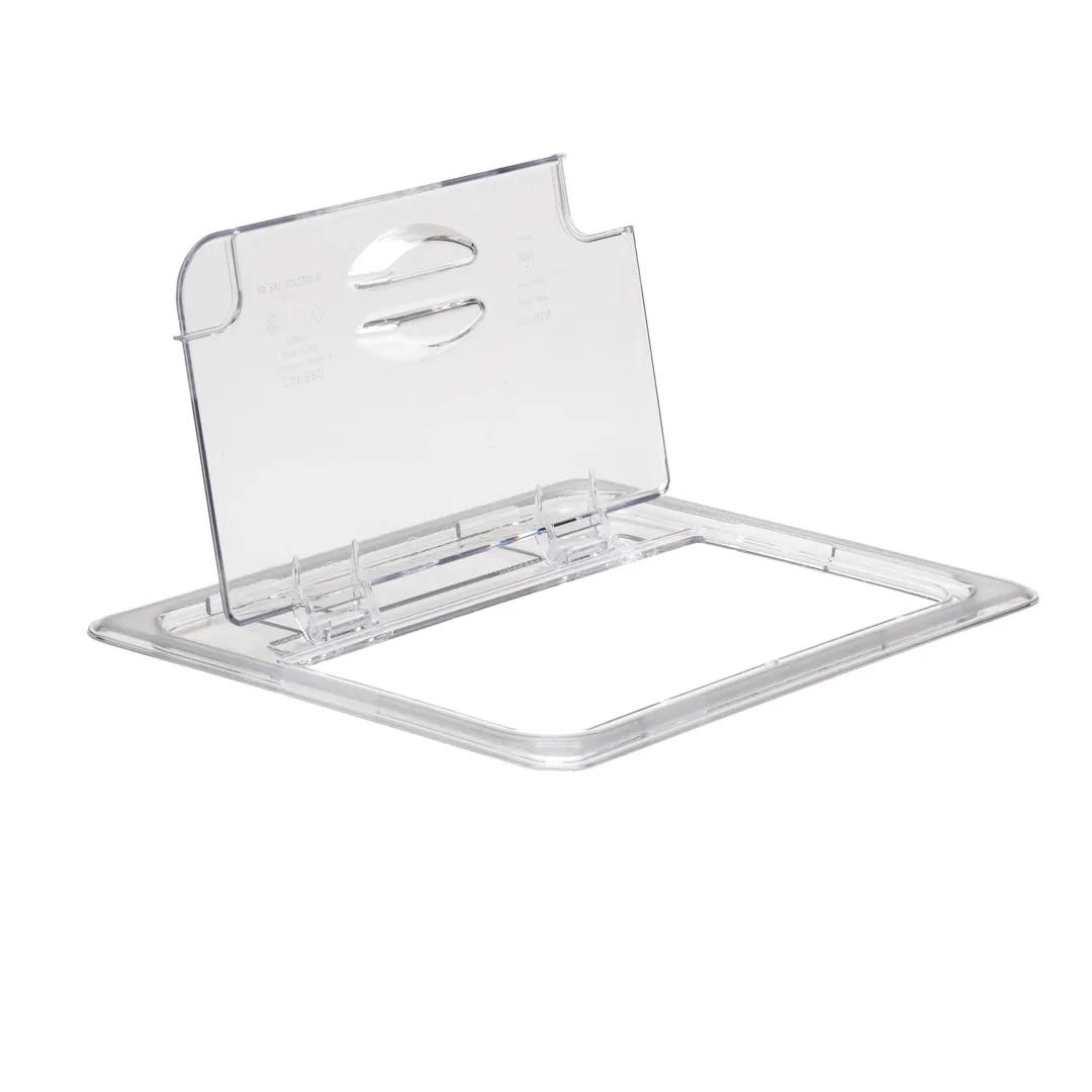 Cambro 20CWLN135 FlipLid Cover 1/2‑Size Clear Polycarbonate, Spoon‑Notched Hinged, NSF
