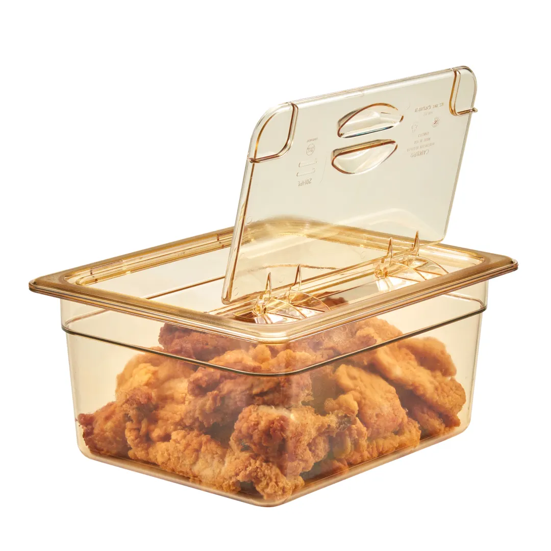 Cambro 20HPL150 FlipLid 1/2‑Size Amber Plastic Pan Cover, Hinged, -40°F to 300°F, NSF