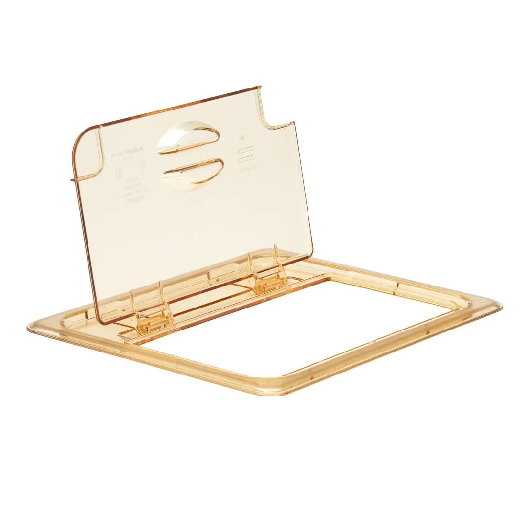 Cambro 20HPLN150 Heat H‑Pan FlipLid 1/2‑Size Amber Lid, Spoon‑Notched, Hinged, -40°F to 300°F NSF